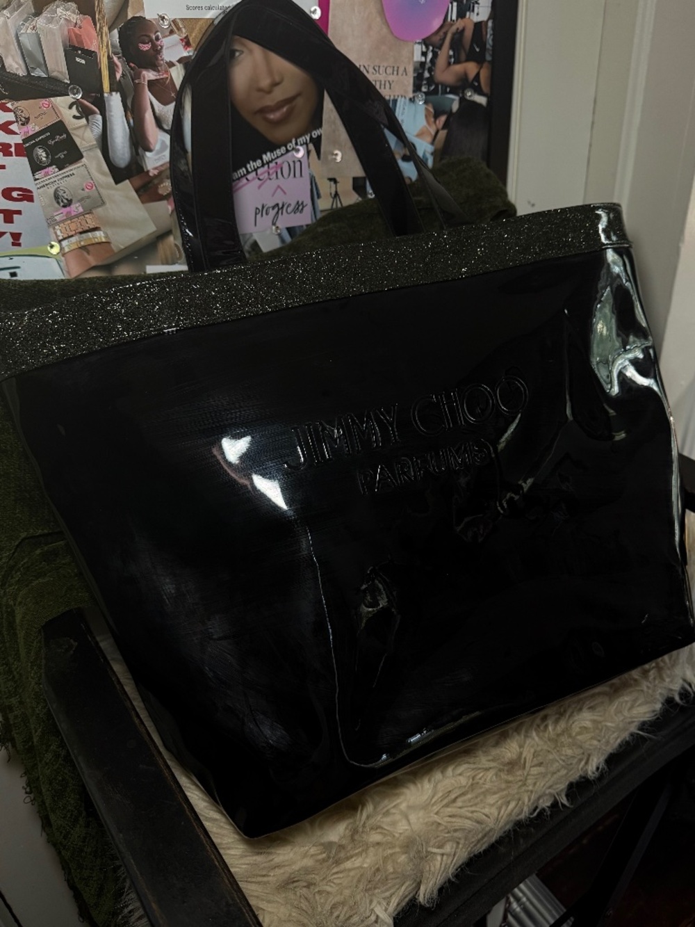 Jimmy Choo Parfums black patent tote bag